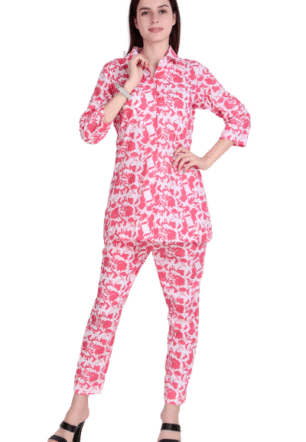 Women's Floral Printed Cotton Co-ord Set | Shirt & Pant Combo Set, Cambric Cotton Fabric | Casual Summer Wear