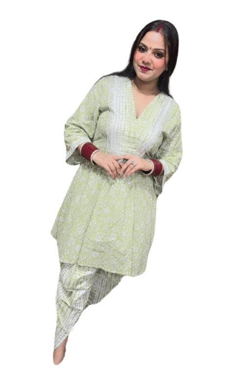 Women's Cotton Printed peplum Kurta with Cowl Pants | Ethnic Wear for Daily & Festive Look - Image 4