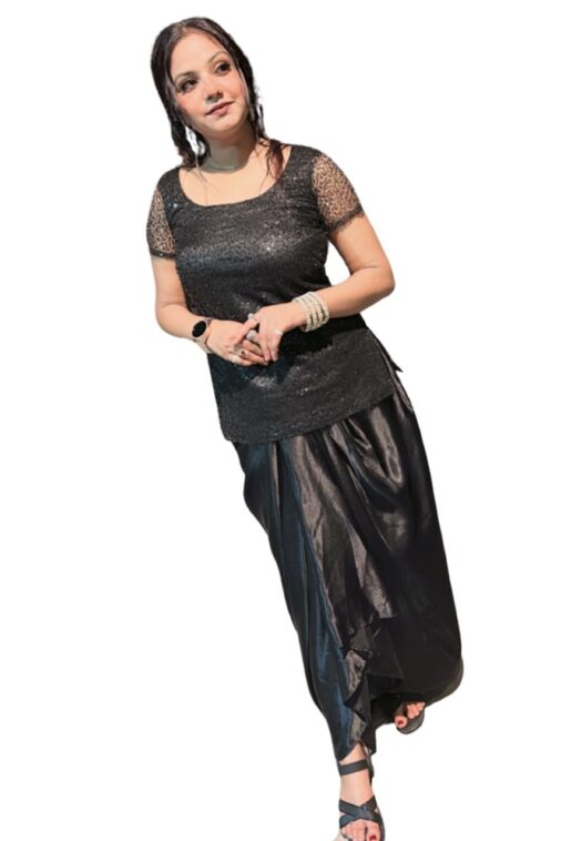 Women's Designer Black Sequin Top with Stylish Draped Dhoti  – Indo-Western Party Wear Set - Image 3