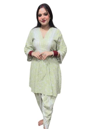 Women's Cotton Printed peplum Kurta with Cowl Pants | Ethnic Wear for Daily & Festive Look