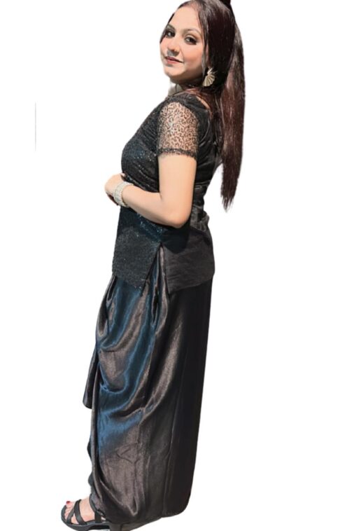 Women's Designer Black Sequin Top with Stylish Draped Dhoti  – Indo-Western Party Wear Set - Image 4