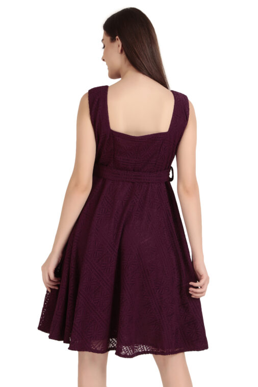 Women’s Maroon A-Line Lace Dress with Belt | Party Wear & Casual Wear - Image 6